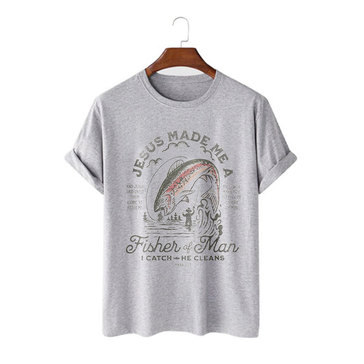 Christianartworkshop Zitat-Stil Jesus machte mich zum Menschenfischer Kurzarm-T-Shirt - Grau - 2XL - image 16