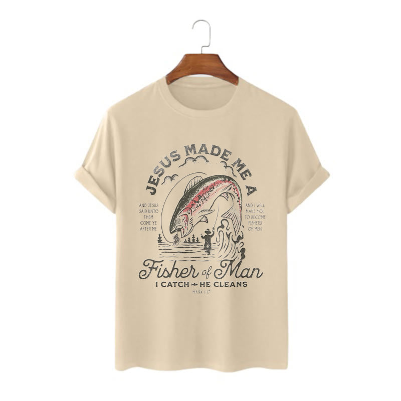 Christianartworkshop Zitat-Stil Jesus machte mich zum Menschenfischer Kurzarm-T-Shirt - Khaki - 2XL - image 5