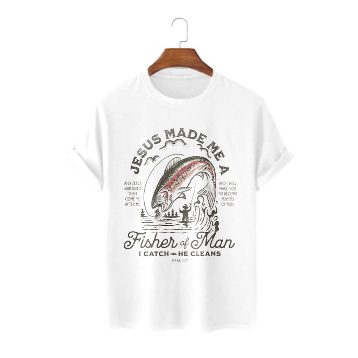 Christianartworkshop Zitat-Stil Jesus machte mich zum Menschenfischer Kurzarm-T-Shirt - Weiß - 2XL - image 0