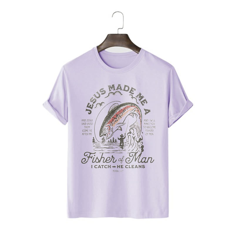 Christianartworkshop Zitat-Stil Jesus machte mich zum Menschenfischer Kurzarm-T-Shirt - Lila - 2XL - image 13
