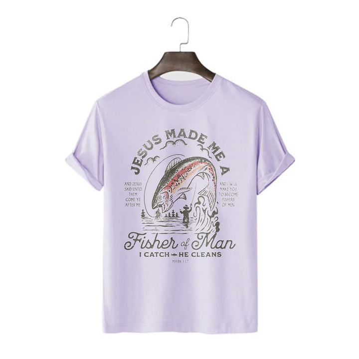 Christianartworkshop Zitat-Stil Jesus machte mich zum Menschenfischer Kurzarm-T-Shirt - Lila - 2XL - image 13