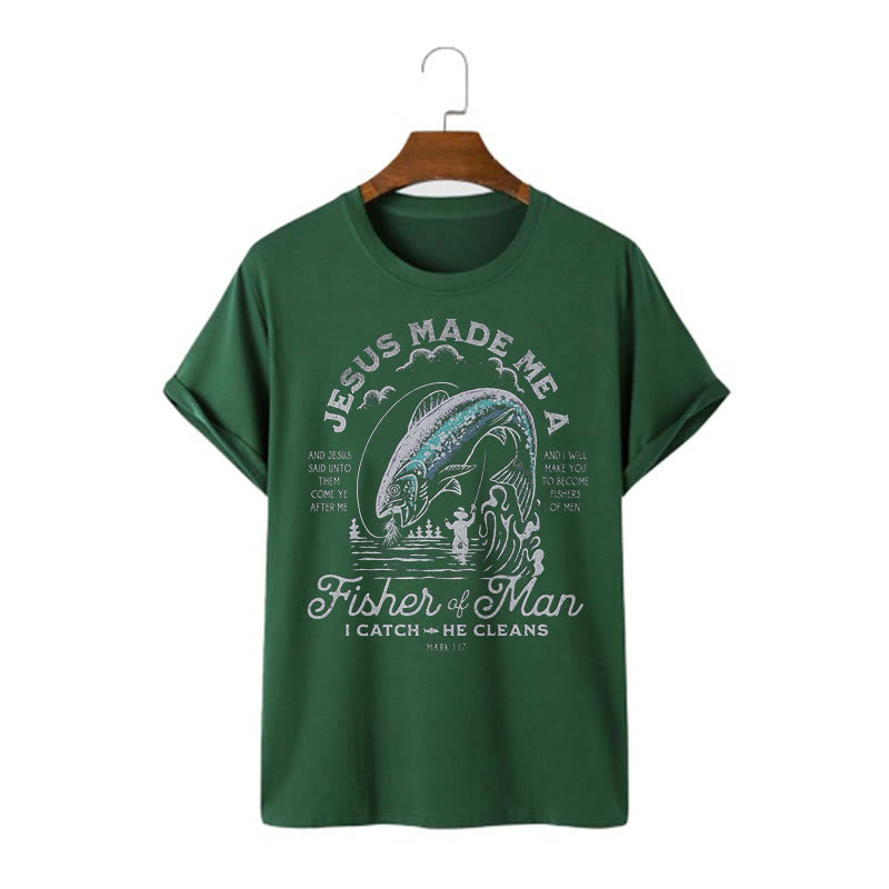 Christianartworkshop Zitat-Stil Jesus machte mich zum Menschenfischer Kurzarm-T-Shirt - Dunkelgrün - 2XL - image 7