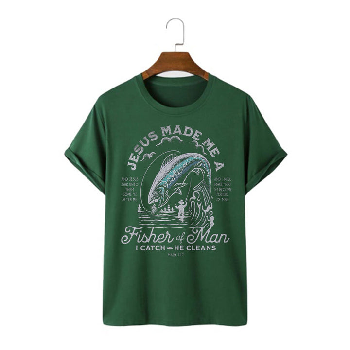 Christianartworkshop Zitat-Stil Jesus machte mich zum Menschenfischer Kurzarm-T-Shirt - Dunkelgrün - 2XL - image 7