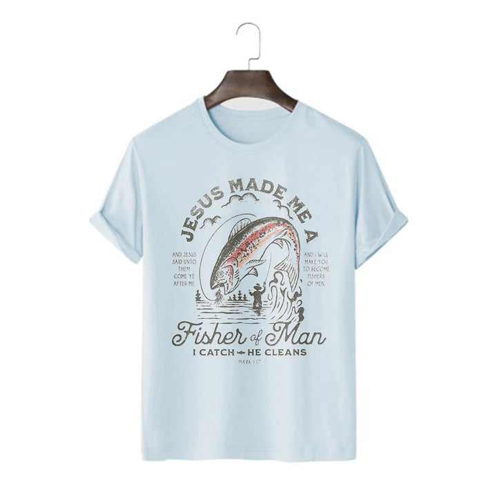Christianartworkshop Zitat-Stil Jesus machte mich zum Menschenfischer Kurzarm-T-Shirt - Blau - 2XL - image 16