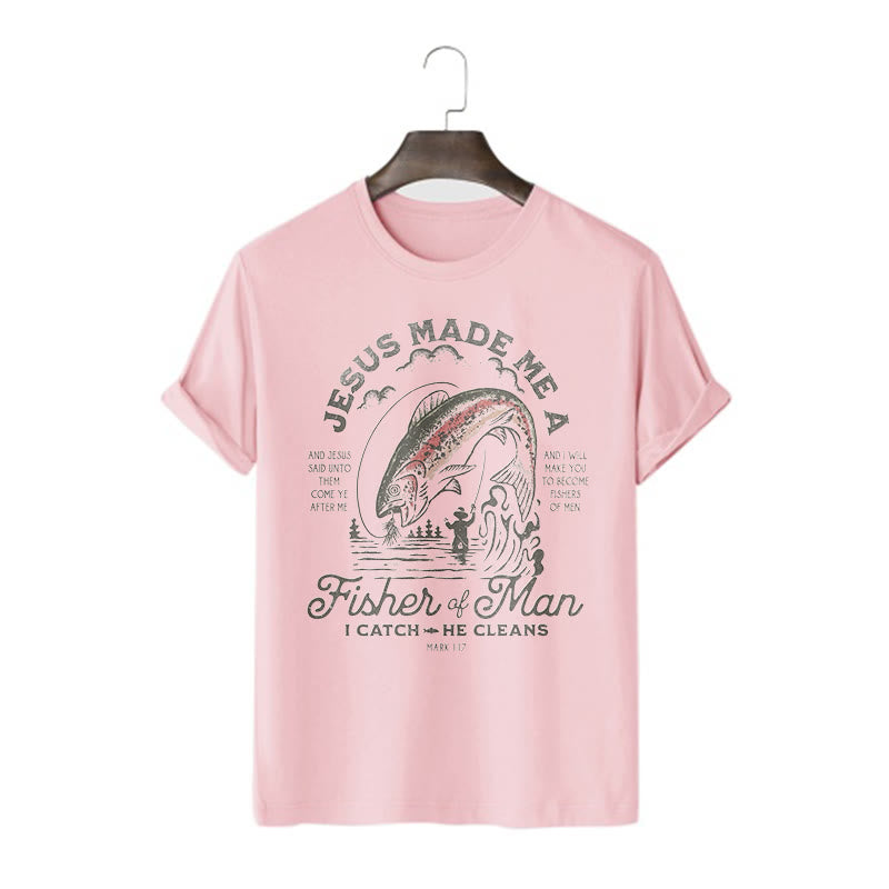 Christianartworkshop Zitat-Stil Jesus machte mich zum Menschenfischer Kurzarm-T-Shirt - Rosa - 2XL - image 11