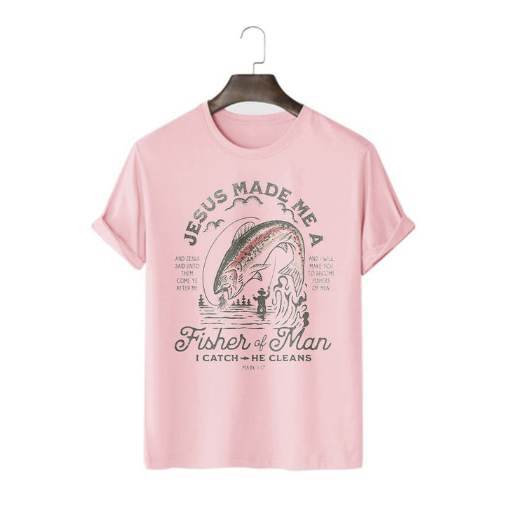 Christianartworkshop Zitat-Stil Jesus machte mich zum Menschenfischer Kurzarm-T-Shirt - Rosa - 2XL - image 11