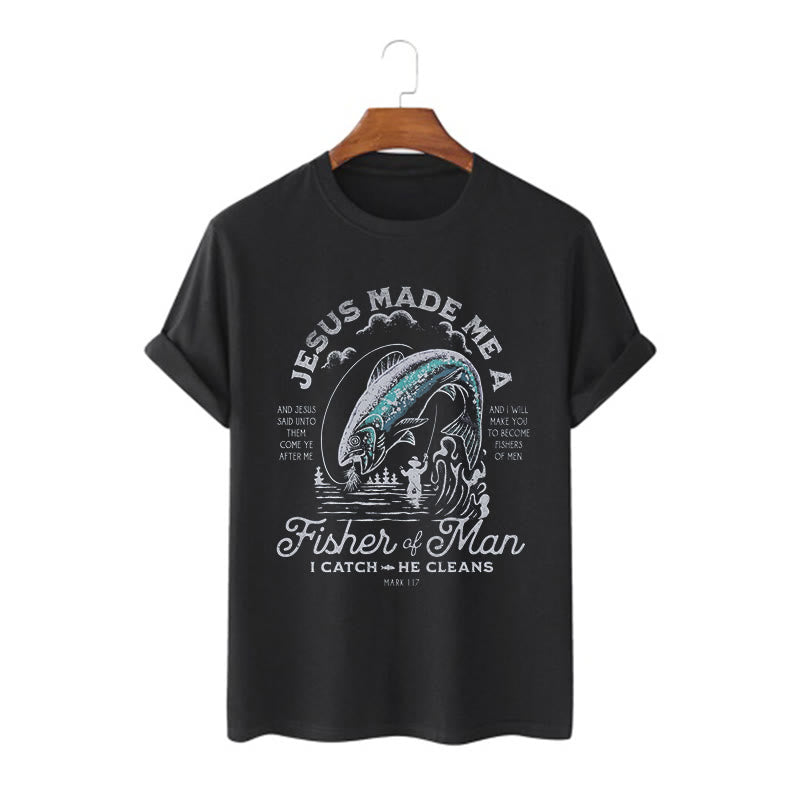 Christianartworkshop Zitat-Stil Jesus machte mich zum Menschenfischer Kurzarm-T-Shirt - Schwarz - 2XL - image 3