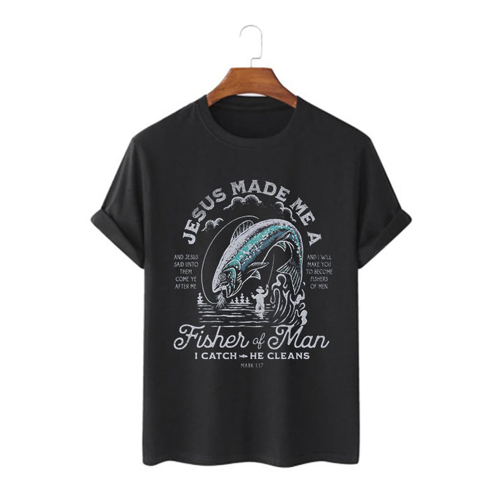 Christianartworkshop Zitat-Stil Jesus machte mich zum Menschenfischer Kurzarm-T-Shirt - Schwarz - 2XL - image 3
