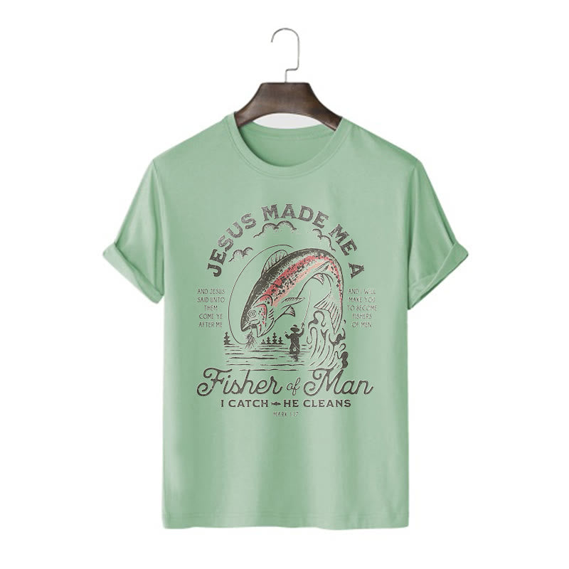 Christianartworkshop T-Shirt im Zitat-Stil „Jesus machte mich zum Menschenfischer“, kurzärmlig, gewaschen