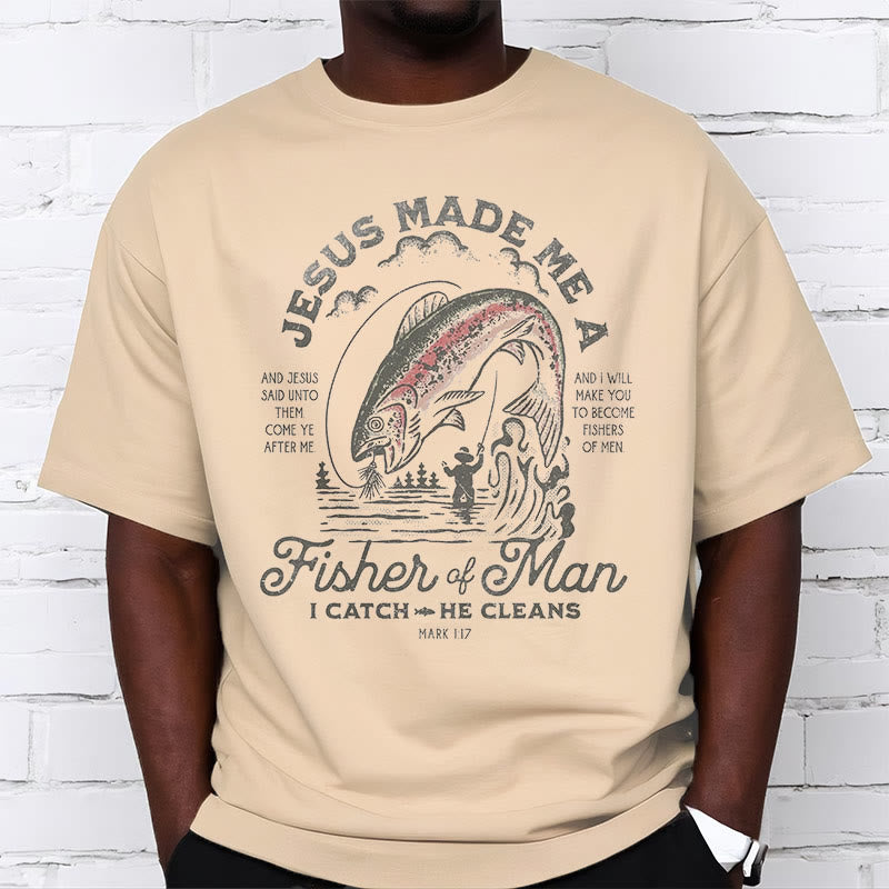 Christianartworkshop T-Shirt im Zitat-Stil „Jesus machte mich zum Menschenfischer“, kurzärmlig, gewaschen