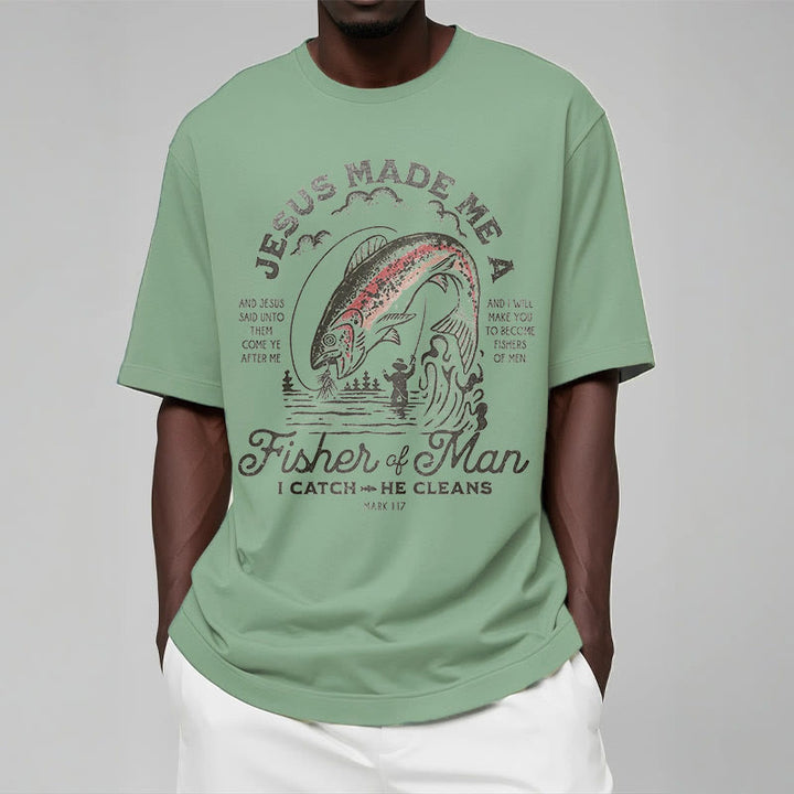 Christianartworkshop T-Shirt im Zitat-Stil „Jesus machte mich zum Menschenfischer“, kurzärmlig, gewaschen