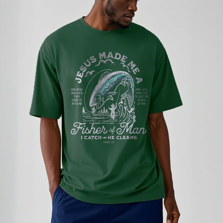 Christianartworkshop T-Shirt im Zitat-Stil „Jesus machte mich zum Menschenfischer“, kurzärmlig, gewaschen