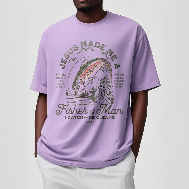 Christianartworkshop T-Shirt im Zitat-Stil „Jesus machte mich zum Menschenfischer“, kurzärmlig, gewaschen