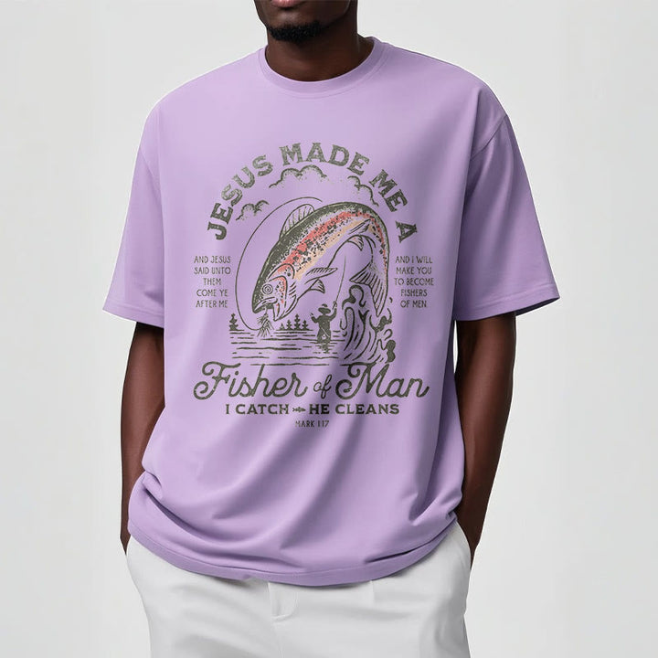 Christianartworkshop T-Shirt im Zitat-Stil „Jesus machte mich zum Menschenfischer“, kurzärmlig, gewaschen