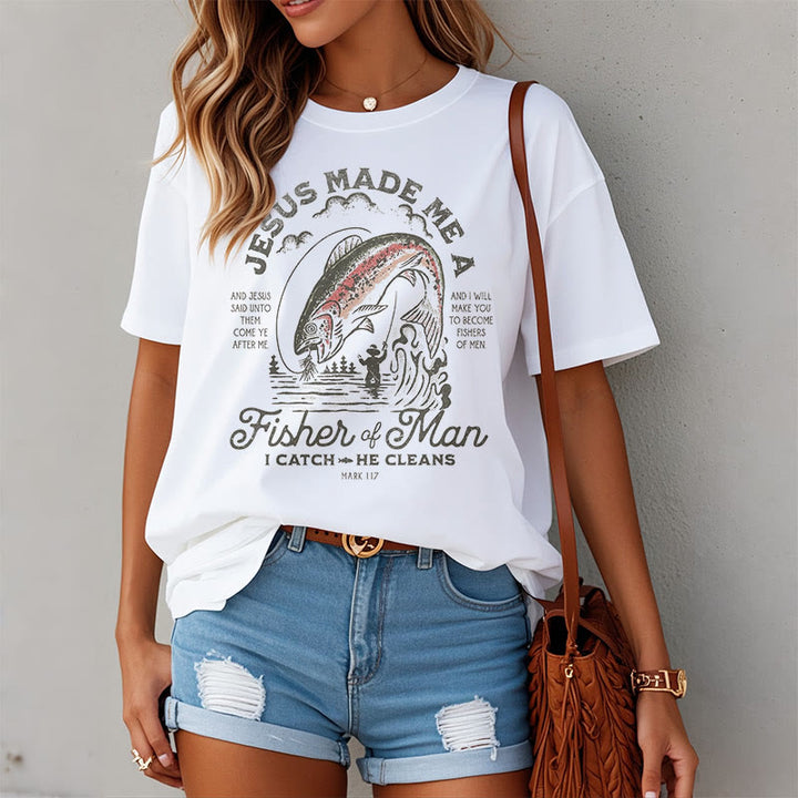 Christianartworkshop Zitat-Stil Jesus machte mich zum Menschenfischer Kurzarm-T-Shirt - image 2