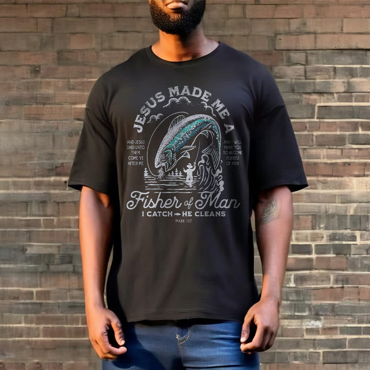 Christianartworkshop Zitat-Stil Jesus machte mich zum Menschenfischer Kurzarm-T-Shirt - image 4