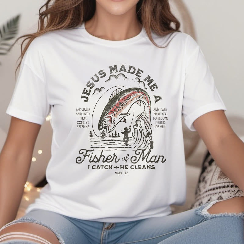 Christianartworkshop Zitat-Stil Jesus machte mich zum Menschenfischer Kurzarm-T-Shirt - image 1