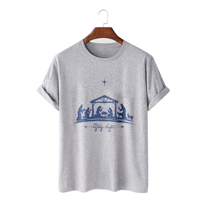 Christianartworkshop Moderner Stil Weihnachtskrippe Heilige Nacht Silhouette Kurzärmeliges gewaschenes T-Shirt