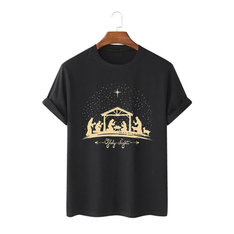 Christianartworkshop Modernes T-Shirt mit Krippenszene aus der Heiligen Nacht (Silhouette) – Kurzarm - Schwarz - 2XL - image 0
