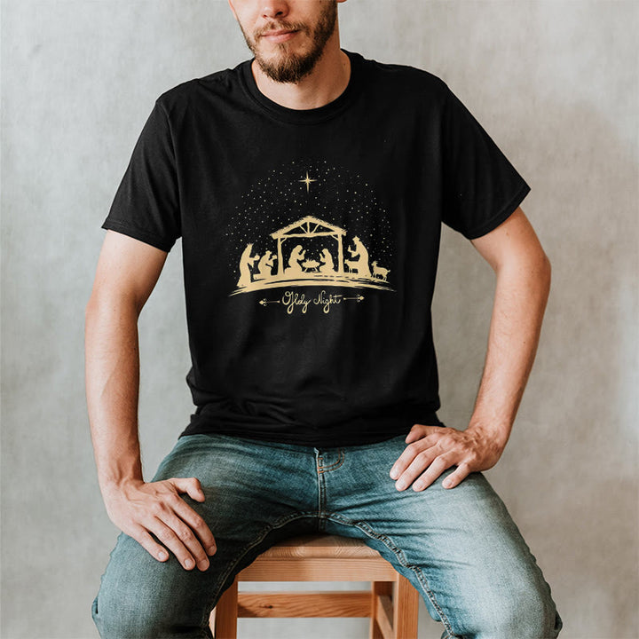 Christianartworkshop Modernes T-Shirt mit Krippenszene aus der Heiligen Nacht (Silhouette) – Kurzarm - image 1