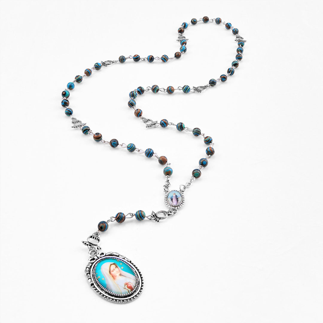 Christianartworkshop Wundertätige Medaille und Kruzifix aus 6 mm runder grüner Malachit-Legierung, Rosenkranzkette
