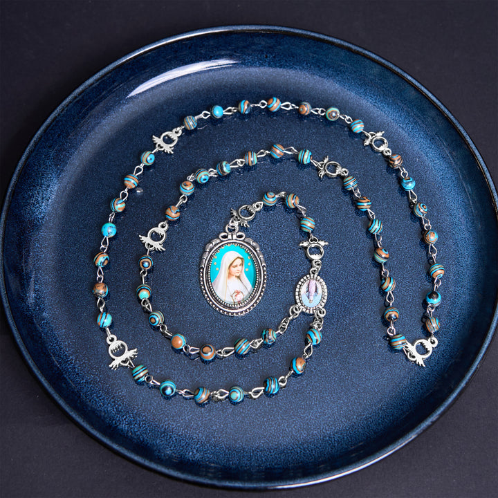 Christianartworkshop Wundertätige Medaille und Kruzifix aus 6 mm runder grüner Malachit-Legierung, Rosenkranzkette
