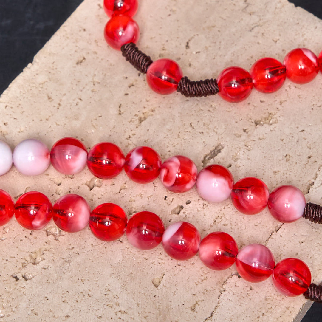 Christianartworkshop Rosenkranz mit dem Unbefleckten Herzen Mariens und Kruzifix, rund, 10 mm, rote Acryl-Nylonschnur