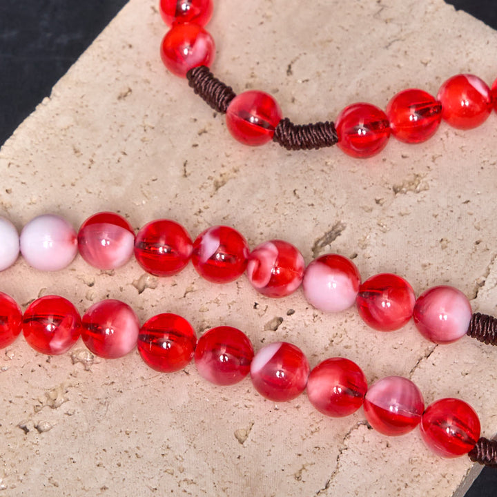 Christianartworkshop Rosenkranz mit dem Unbefleckten Herzen Mariens und Kruzifix, rund, 10 mm, rote Acryl-Nylonschnur