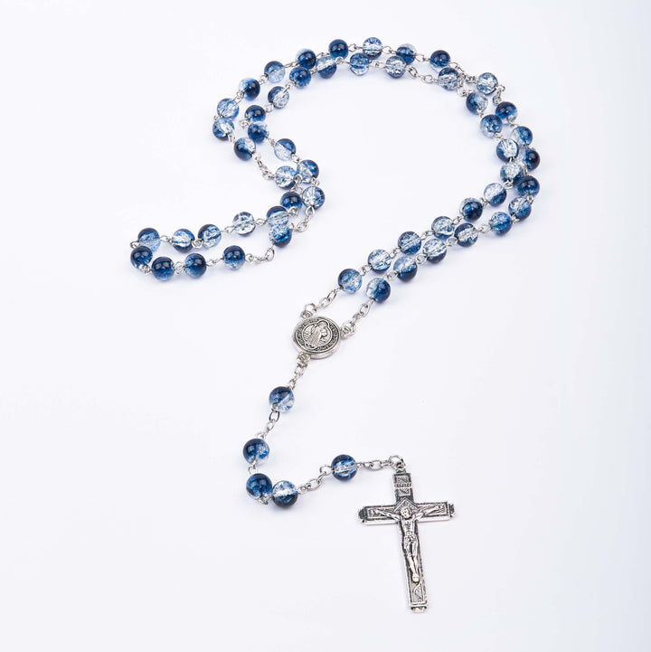 Christianartworkshop Klassischer Stil St. Benedikt-Medaille und Kruzifix, blauer Rosenkranz/Armband aus Acryl