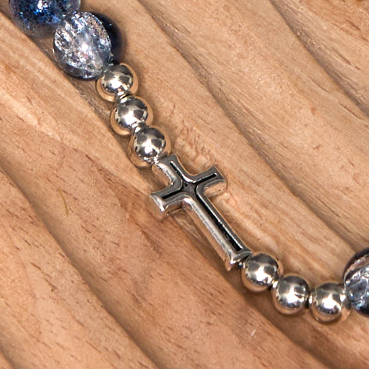 Christianartworkshop Klassischer Stil St. Benedikt-Medaille und Kruzifix, blauer Rosenkranz/Armband aus Acryl