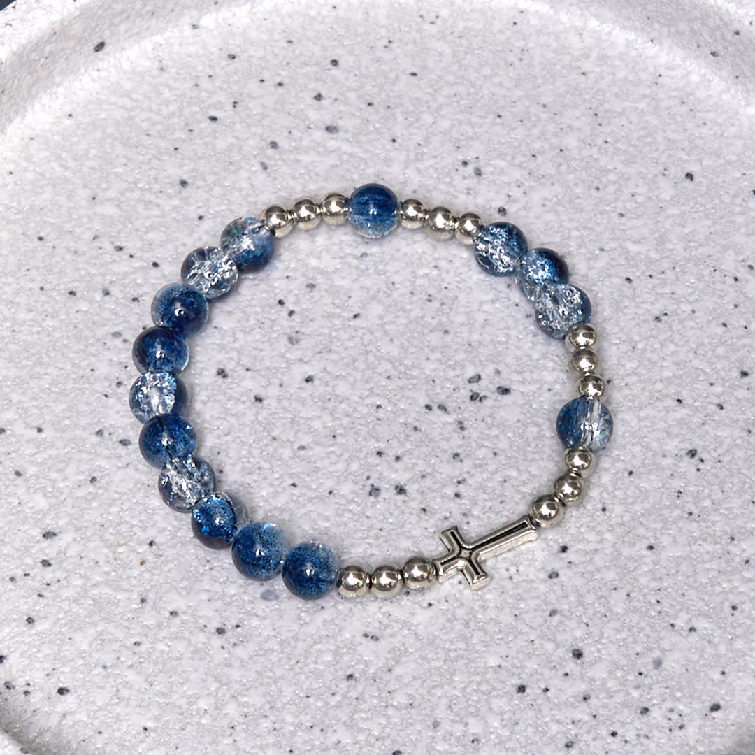 Christianartworkshop Klassischer Stil St. Benedikt-Medaille und Kruzifix, blauer Rosenkranz/Armband aus Acryl