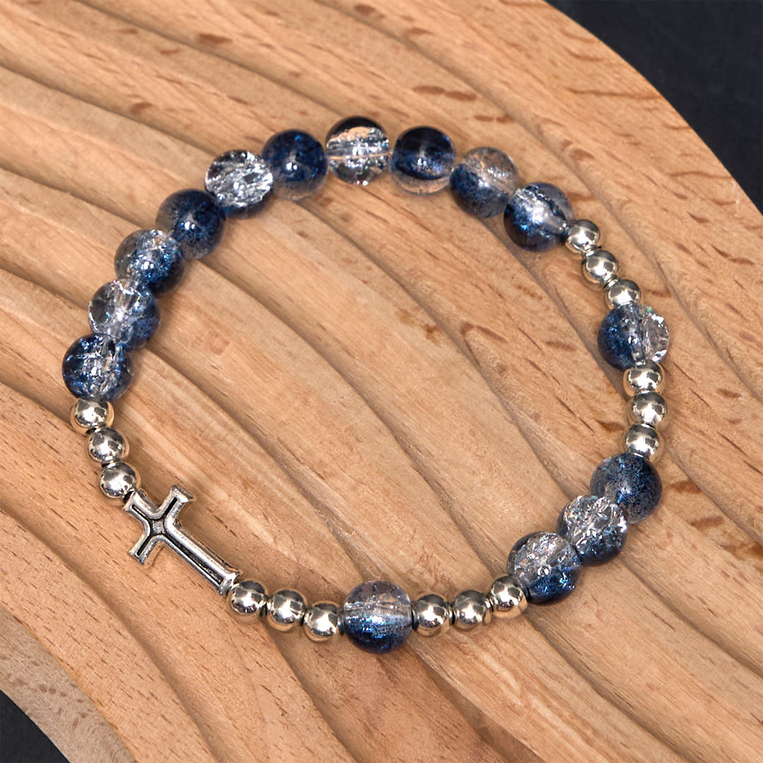 Christianartworkshop Klassischer Stil St. Benedikt-Medaille und Kruzifix, blauer Rosenkranz/Armband aus Acryl