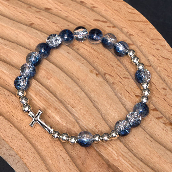Christianartworkshop Klassischer Stil St. Benedikt-Medaille und Kruzifix, blauer Rosenkranz/Armband aus Acryl