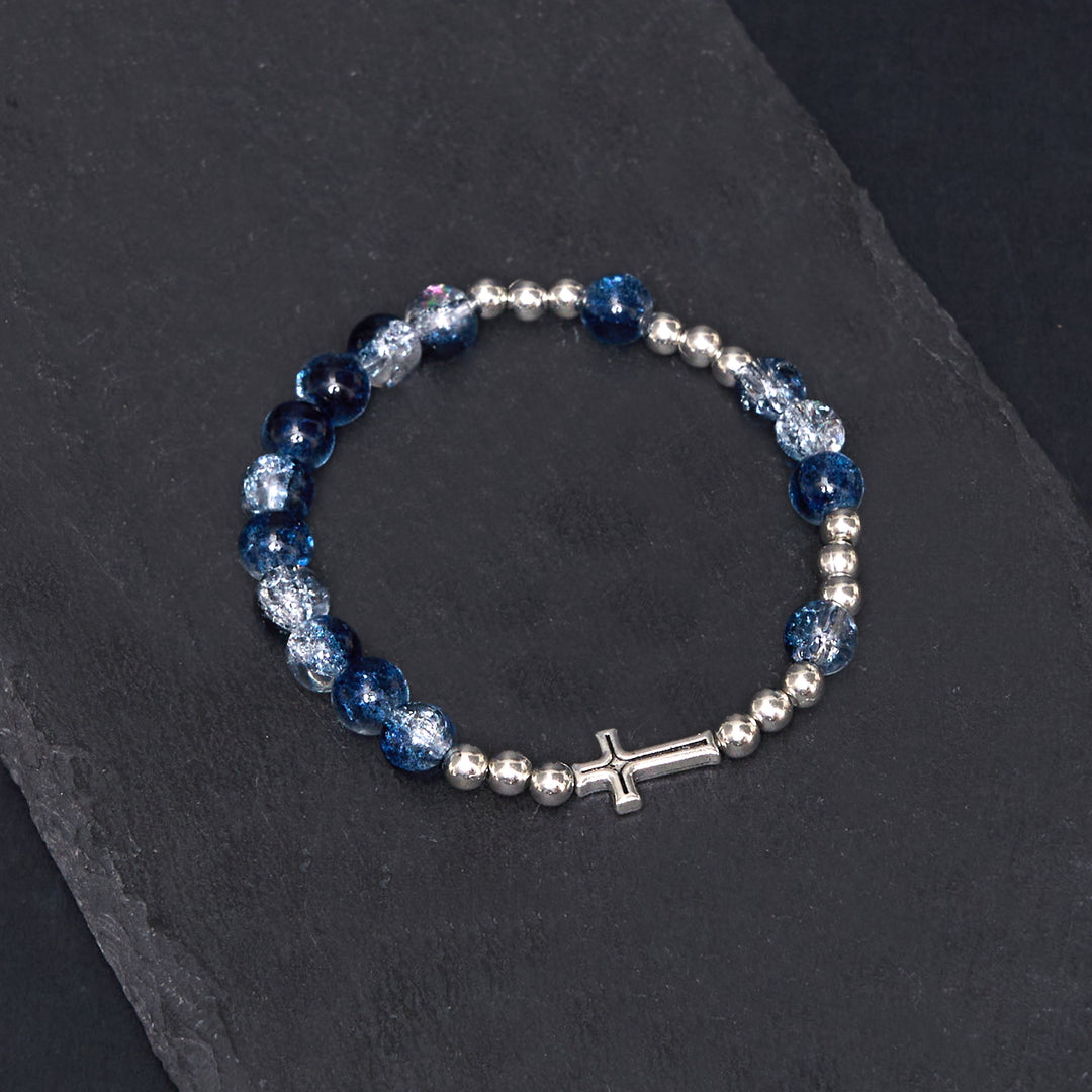 Christianartworkshop Klassischer Stil St. Benedikt-Medaille und Kruzifix, blauer Rosenkranz/Armband aus Acryl