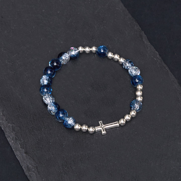 Christianartworkshop Klassischer Stil St. Benedikt-Medaille und Kruzifix, blauer Rosenkranz/Armband aus Acryl
