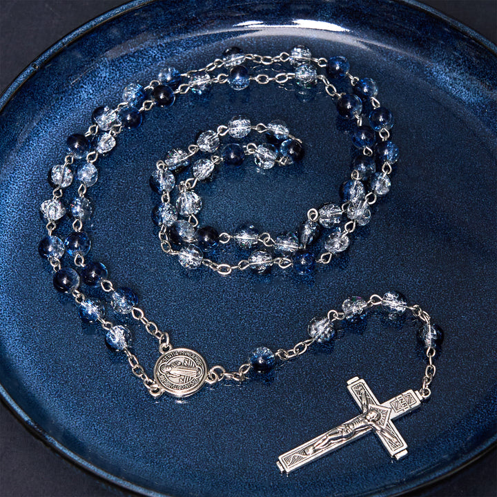 Christianartworkshop Klassischer Stil St. Benedikt-Medaille und Kruzifix, blauer Rosenkranz/Armband aus Acryl