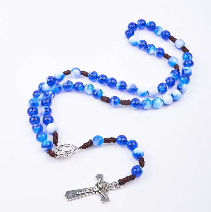 Christianartworkshop Wundertätige Medaille und Kruzifix aus 10 mm rundem blau/violettem Rosenkranz aus Acryl-Nylonkordel