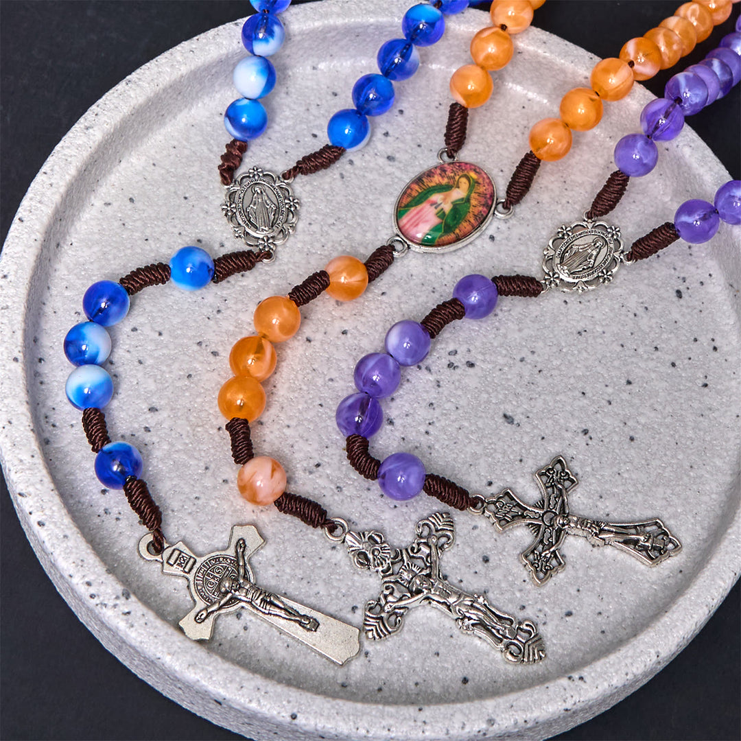 Christianartworkshop Wundertätige Medaille und Kruzifix aus 10 mm rundem blau/violettem Rosenkranz aus Acryl-Nylonkordel