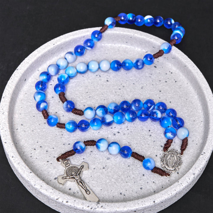 Christianartworkshop Wundertätige Medaille und Kruzifix aus 10 mm rundem blau/violettem Rosenkranz aus Acryl-Nylonkordel