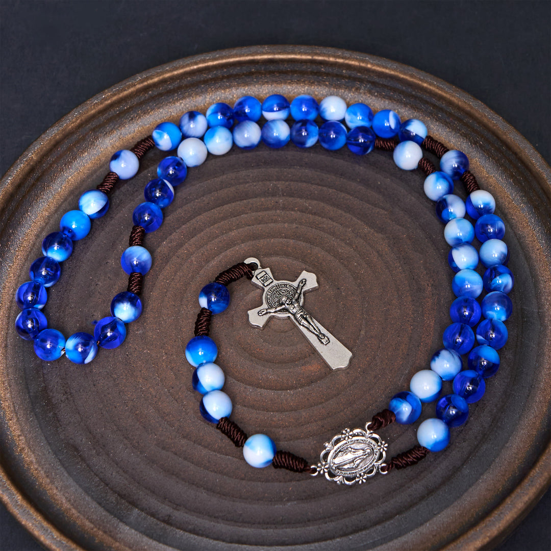 Christianartworkshop Wundertätige Medaille und Kruzifix aus 10 mm rundem blau/violettem Rosenkranz aus Acryl-Nylonkordel