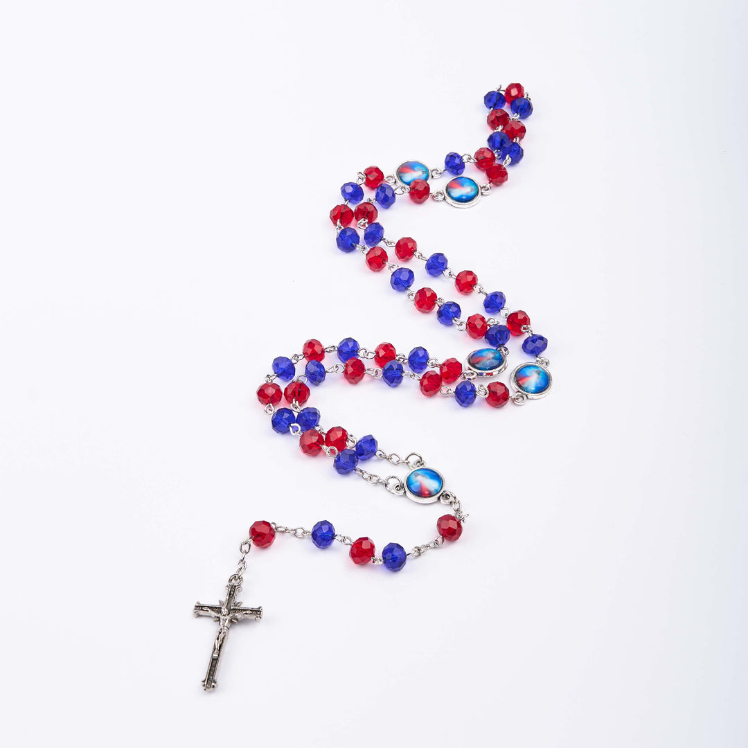Christianartworkshop Rosenkranzkette mit Heiligem Herz Jesu und Kruzifix aus 6 x 8 mm Polyeder, mehrfarbige Kristalllegierung