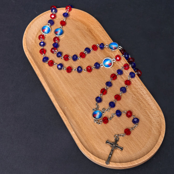 Christianartworkshop Rosenkranzkette mit Heiligem Herz Jesu und Kruzifix aus 6 x 8 mm Polyeder, mehrfarbige Kristalllegierung