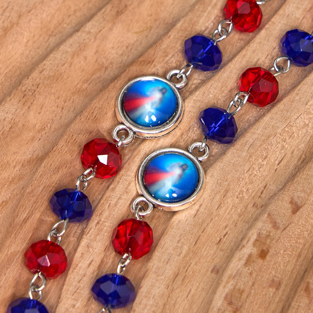 Christianartworkshop Rosenkranzkette mit Heiligem Herz Jesu und Kruzifix aus 6 x 8 mm Polyeder, mehrfarbige Kristalllegierung