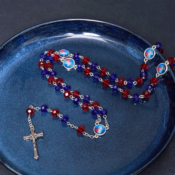 Christianartworkshop Rosenkranzkette mit Heiligem Herz Jesu und Kruzifix aus 6 x 8 mm Polyeder, mehrfarbige Kristalllegierung