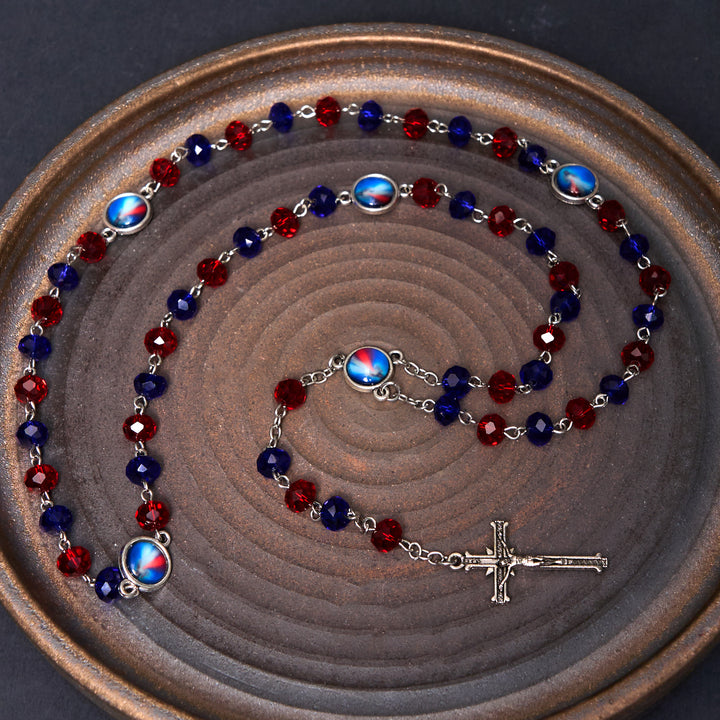 Christianartworkshop Rosenkranzkette mit Heiligem Herz Jesu und Kruzifix aus 6 x 8 mm Polyeder, mehrfarbige Kristalllegierung