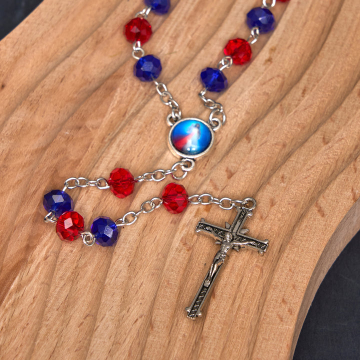 Christianartworkshop Rosenkranzkette mit Heiligem Herz Jesu und Kruzifix aus 6 x 8 mm Polyeder, mehrfarbige Kristalllegierung