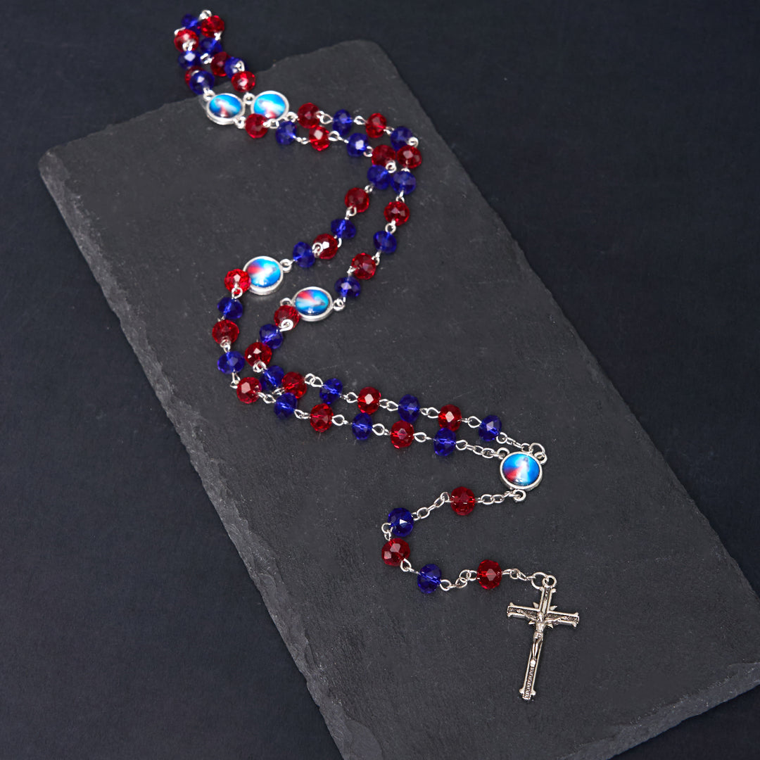 Christianartworkshop Rosenkranzkette mit Heiligem Herz Jesu und Kruzifix aus 6 x 8 mm Polyeder, mehrfarbige Kristalllegierung