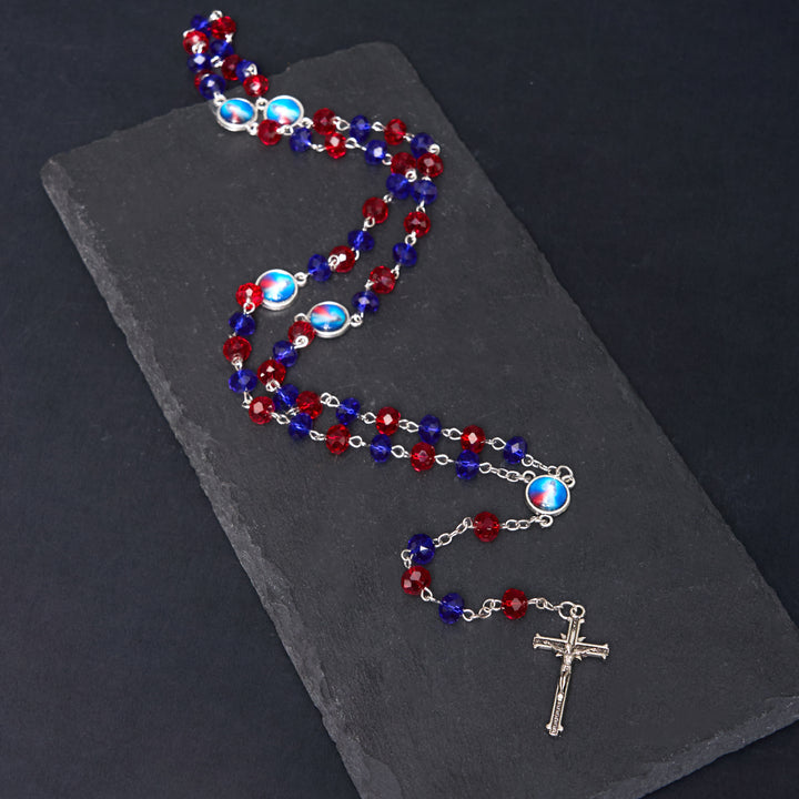 Christianartworkshop Rosenkranzkette mit Heiligem Herz Jesu und Kruzifix aus 6 x 8 mm Polyeder, mehrfarbige Kristalllegierung