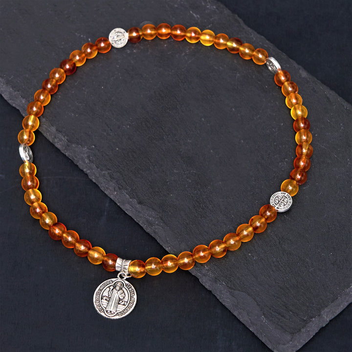 Christianartworkshop Rosenkranz-Armband im klassischen Stil mit der Medaille des Heiligen Benedikt
