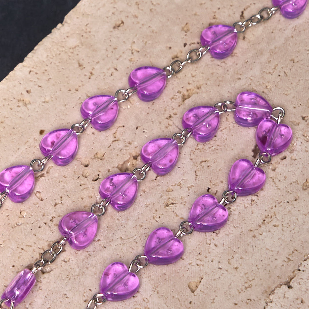 Christianartworkshop Rosenkranz „Unsere Liebe Frau vom Rosenkranz und Kruzifix“ mit 8 mm Herz, violett, Acryllegierung
